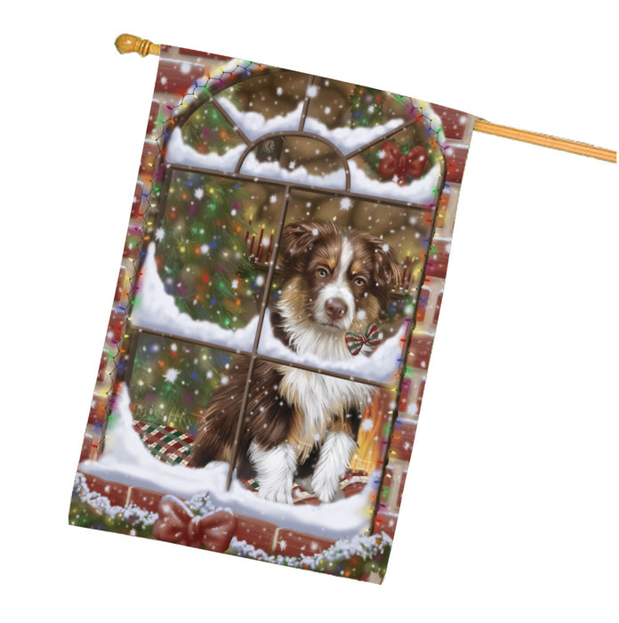 Please come Home for Christmas Australian Shepherd Dog House Flag Outdoor Decorative Double Sided Pet Portrait Weather Resistant Premium Quality Animal Printed Home Decorative Flags 100% Polyester FLG67972