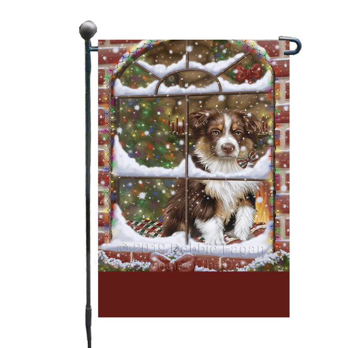 Personalized Please Come Home For Christmas Australian Shepherd Dog Sitting In Window Custom Garden Flags GFLG-DOTD-A60117