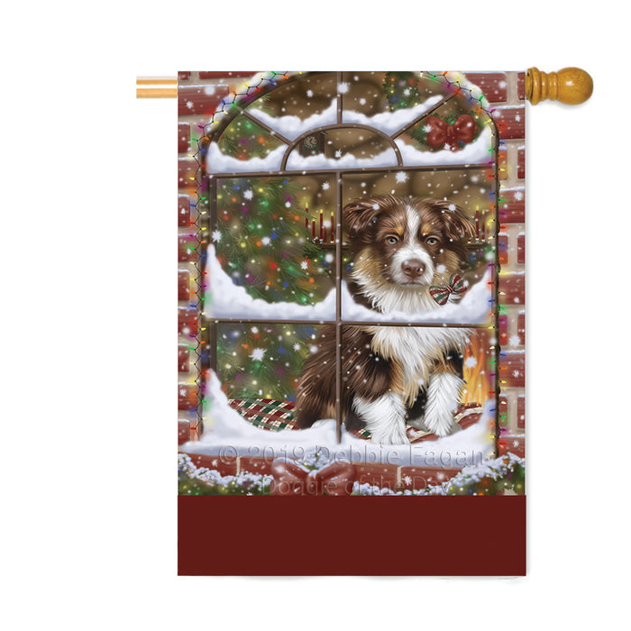 Personalized Please Come Home For Christmas Australian Shepherd Dog Sitting In Window Custom House Flag FLG-DOTD-A60173
