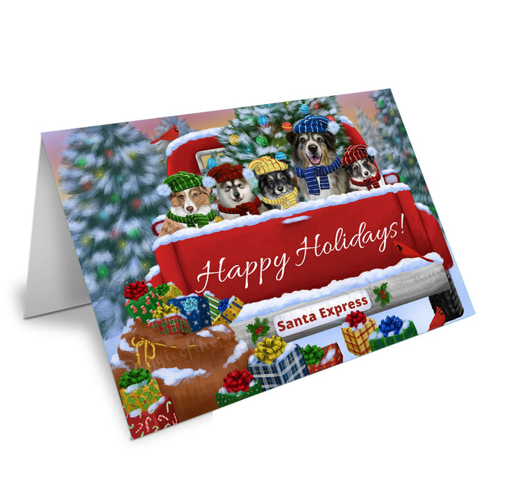 Christmas Red Truck Travlin Home for the Holidays Australian Shepherd Dogs Handmade Artwork Assorted Pets Greeting Cards and Note Cards with Envelopes for All Occasions and Holiday Seasons
