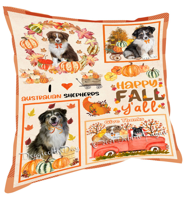 Happy Fall Y'all Pumpkin Australian Shepherd Dogs Pillow with Top Quality High-Resolution Images - Ultra Soft Pet Pillows for Sleeping - Reversible & Comfort - Ideal Gift for Dog Lover - Cushion for Sofa Couch Bed - 100% Polyester