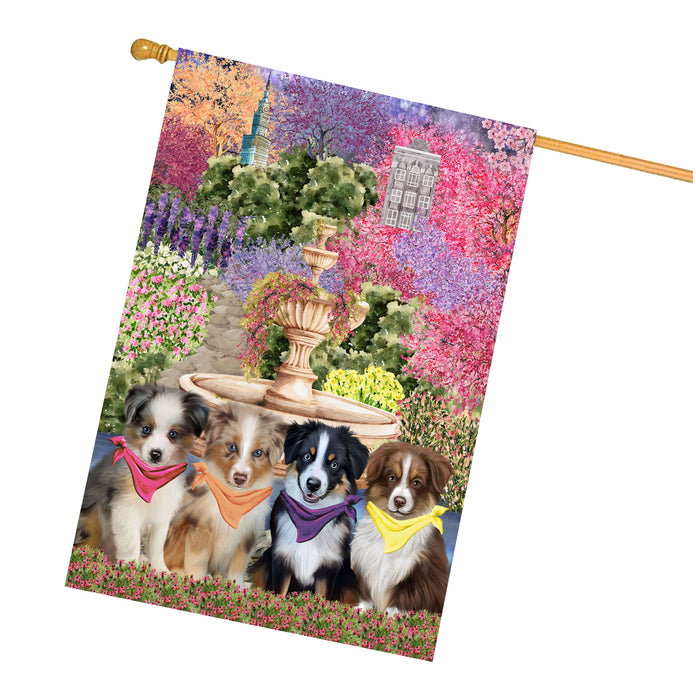 Australian Shepherd Dogs House Flag: Explore a Variety of Designs, Weather Resistant, Double-Sided, Custom, Personalized, Home Outdoor Yard Decor for Dog and Pet Lovers