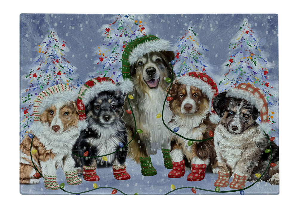 Christmas Lights and Australian Shepherd Dogs Cutting Board - For Kitchen - Scratch & Stain Resistant - Designed To Stay In Place - Easy To Clean By Hand - Perfect for Chopping Meats, Vegetables