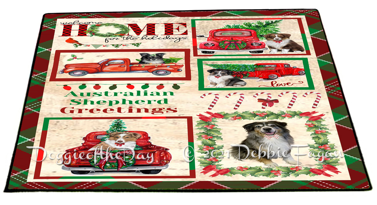 Welcome Home for Christmas Holidays Australian Shepherd Dogs Indoor/Outdoor Welcome Floormat - Premium Quality Washable Anti-Slip Doormat Rug FLMS57667