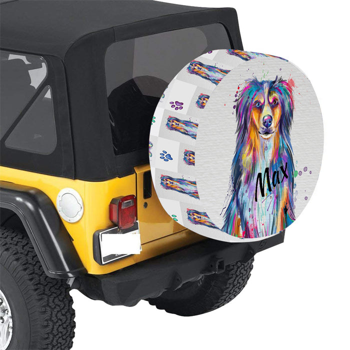 Custom Pet Name Personalized Watercolor Australian Shepherd Dog Car Tire Cover