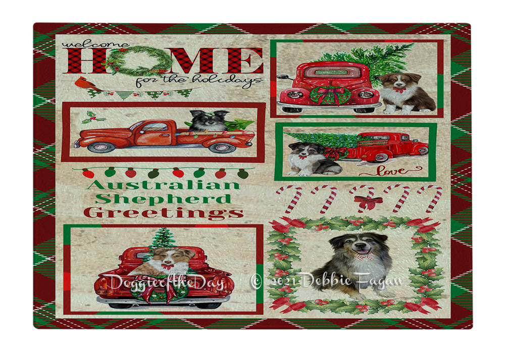 Welcome Home for Christmas Holidays Australian Shepherd Dogs Cutting Board - Easy Grip Non-Slip Dishwasher Safe Chopping Board Vegetables C78847