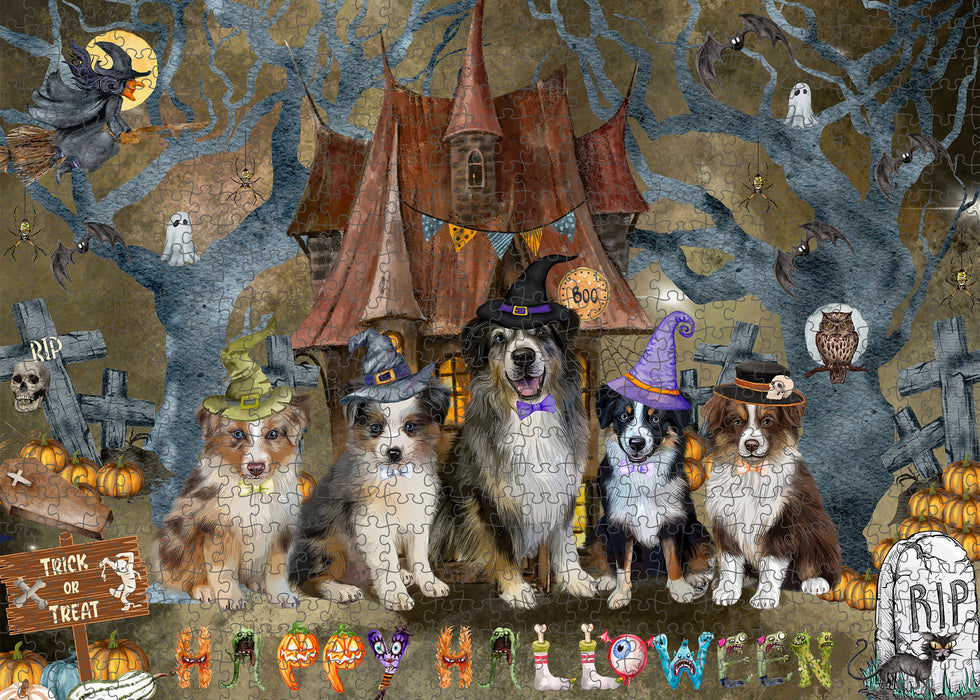 Australian Shepherd Jigsaw Puzzle: Explore a Variety of Designs, Interlocking Halloween Puzzles for Adult, Custom, Personalized, Pet Gift for Dog Lovers