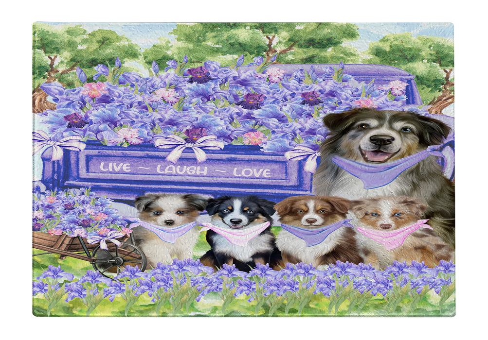 Australian Shepherd Tempered Glass Cutting Board: Explore a Variety of Custom Designs, Personalized, Scratch and Stain Resistant Boards for Kitchen, Gift for Dog and Pet Lovers