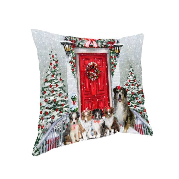 Christmas Holiday Welcome Australian Shepherd Dogs Pillow with Top Quality High-Resolution Images - Ultra Soft Pet Pillows for Sleeping - Reversible & Comfort - Ideal Gift for Dog Lover - Cushion for Sofa Couch Bed - 100% Polyester