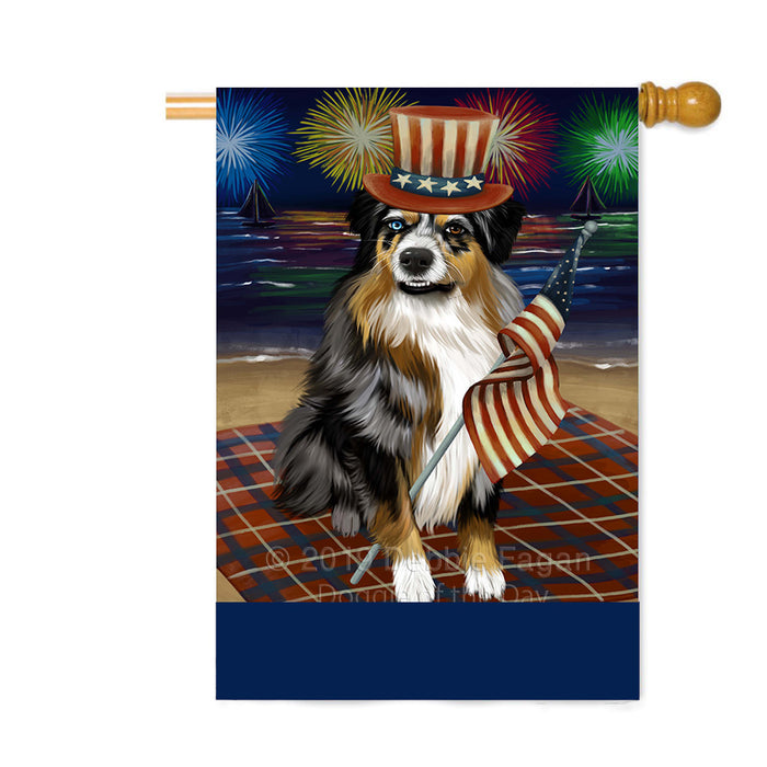 Personalized 4th of July Firework Australian Shepherd Dog Custom House Flag FLG-DOTD-A57805