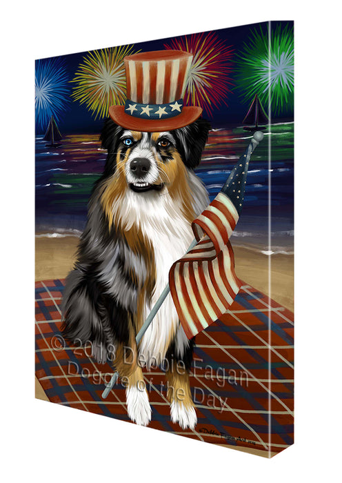 4th of July Independence Day Firework Australian Shepherd Dog Canvas Wall Art CVS53526
