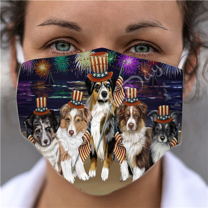 4th of July Independence Day Australian Shepherd Dogs Face Mask FM49371