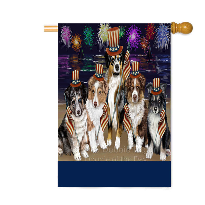 Personalized 4th of July Firework Australian Shepherd Dogs Custom House Flag FLG-DOTD-A57806