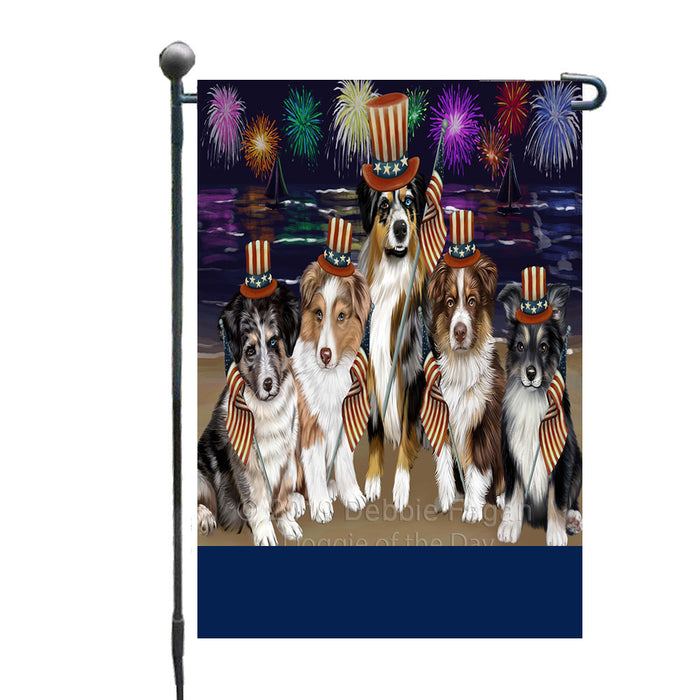Personalized 4th of July Firework Australian Shepherd Dogs Custom Garden Flags GFLG-DOTD-A57750