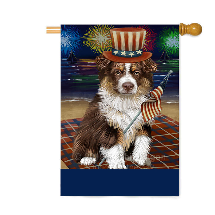 Personalized 4th of July Firework Australian Shepherd Dog Custom House Flag FLG-DOTD-A57807