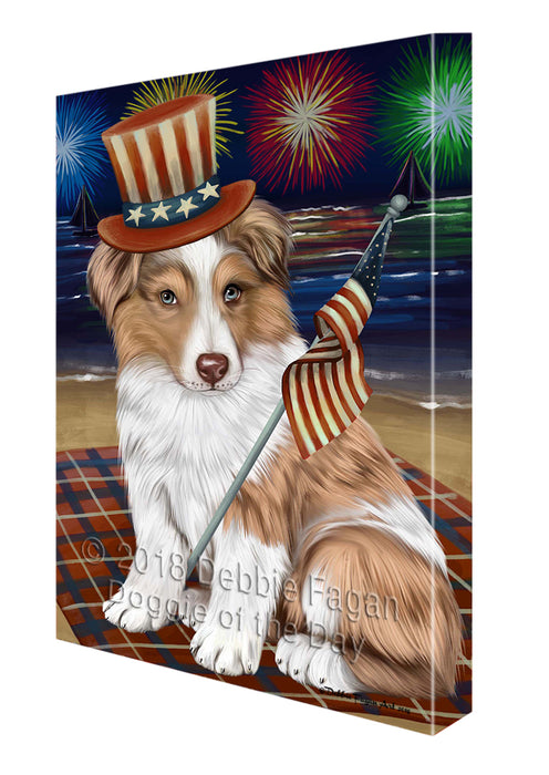 4th of July Independence Day Firework Australian Shepherd Dog Canvas Wall Art CVS53544