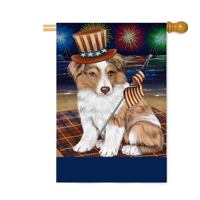 Personalized 4th of July Firework Australian Shepherd Dog Custom House Flag FLG-DOTD-A57808