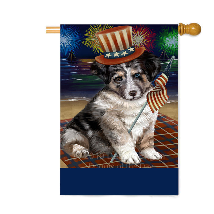 Personalized 4th of July Firework Australian Shepherd Dog Custom House Flag FLG-DOTD-A57809