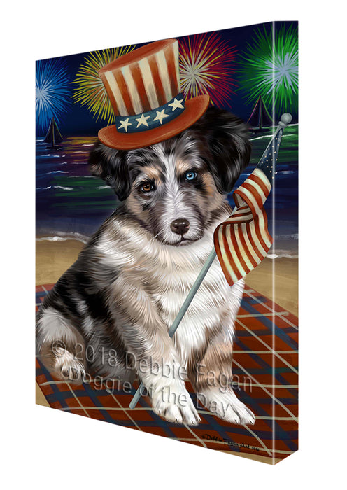 4th of July Independence Day Firework Australian Shepherd Dog Canvas Wall Art CVS53553