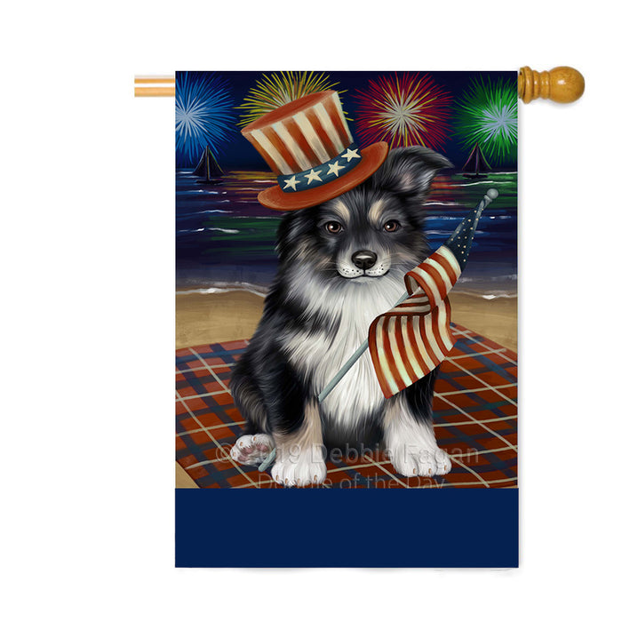 Personalized 4th of July Firework Australian Shepherd Dog Custom House Flag FLG-DOTD-A57810