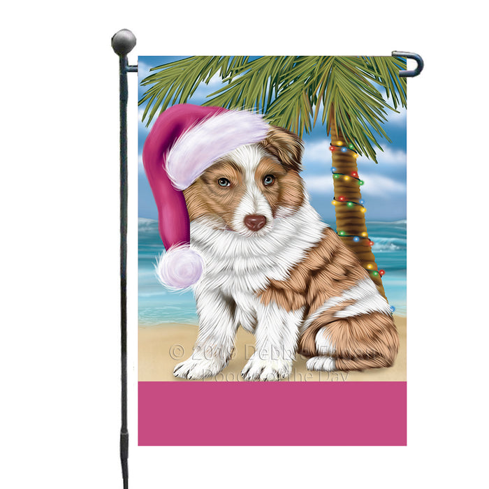 Personalized Summertime Happy Holidays Christmas Australian Shepherd Dog on Tropical Island Beach  Custom Garden Flags GFLG-DOTD-A60387