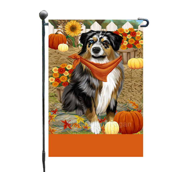 Personalized Fall Autumn Greeting Australian Shepherd Dog with Pumpkins Custom Garden Flags GFLG-DOTD-A61779