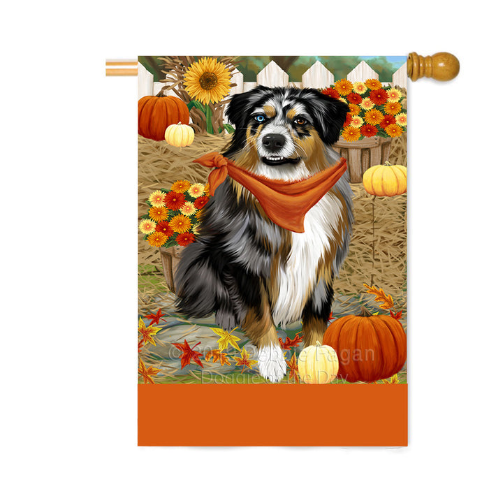 Personalized Fall Autumn Greeting Australian Shepherd Dog with Pumpkins Custom House Flag FLG-DOTD-A61835
