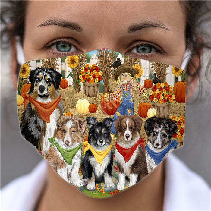 Fall Festive Harvest Time Gathering  Australian Shepherd Dogs Face Mask FM48503