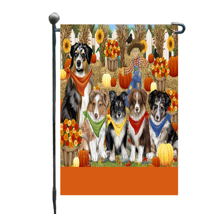 Personalized Fall Festive Gathering Australian Shepherd Dogs with Pumpkins Custom Garden Flags GFLG-DOTD-A61780