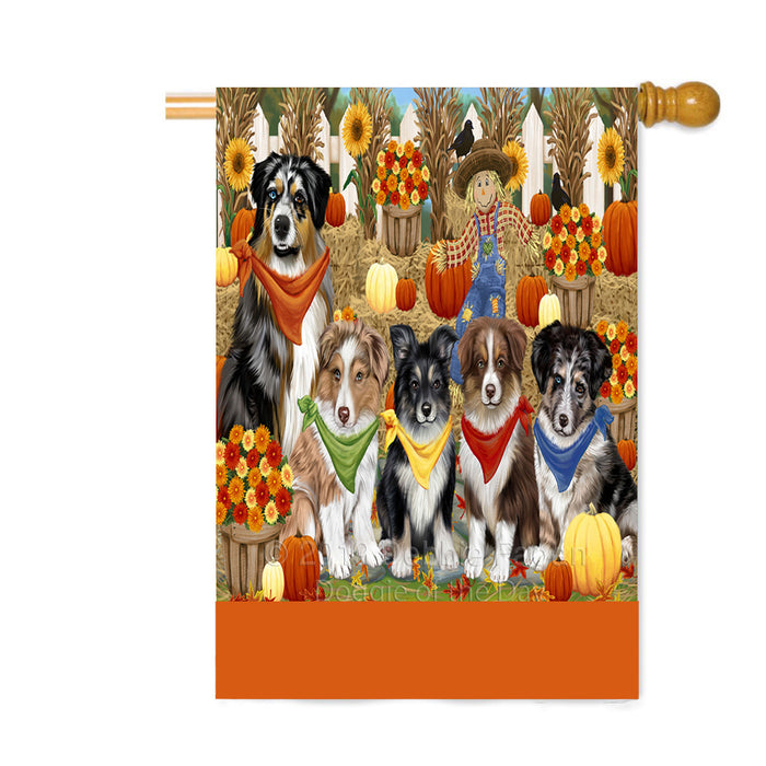 Personalized Fall Festive Gathering Australian Shepherd Dogs with Pumpkins Custom House Flag FLG-DOTD-A61836