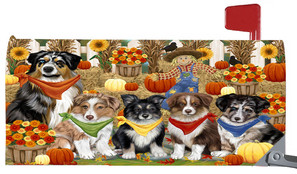Fall Festive Harvest Time Gathering Australian Shepherd Dogs 6.5 x 19 Inches Magnetic Mailbox Cover Post Box Cover Wraps Garden Yard Décor MBC49052