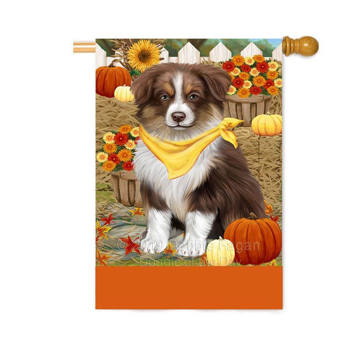 Personalized Fall Autumn Greeting Australian Shepherd Dog with Pumpkins Custom House Flag FLG-DOTD-A61838