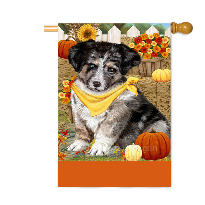 Personalized Fall Autumn Greeting Australian Shepherd Dog with Pumpkins Custom House Flag FLG-DOTD-A61839