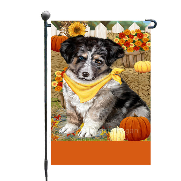 Personalized Fall Autumn Greeting Australian Shepherd Dog with Pumpkins Custom Garden Flags GFLG-DOTD-A61783