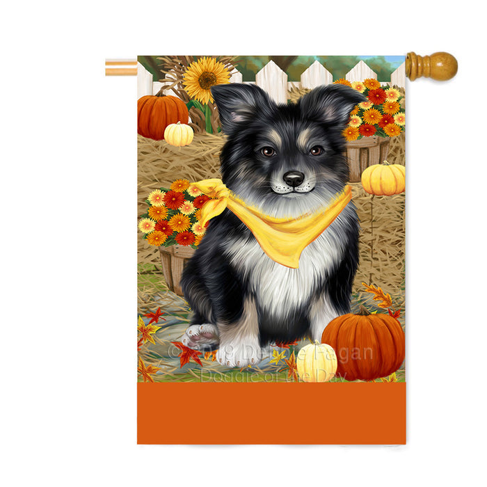 Personalized Fall Autumn Greeting Australian Shepherd Dog with Pumpkins Custom House Flag FLG-DOTD-A61840