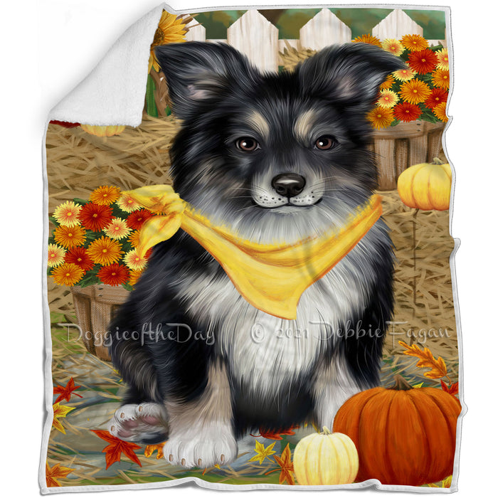 Fall Autumn Greeting Australian Shepherd Dog with Pumpkins Blanket BLNKT142431
