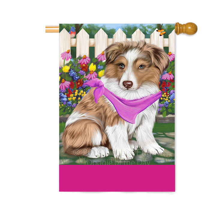 Personalized Spring Floral Australian Shepherd Dog Custom House Flag FLG-DOTD-A62781