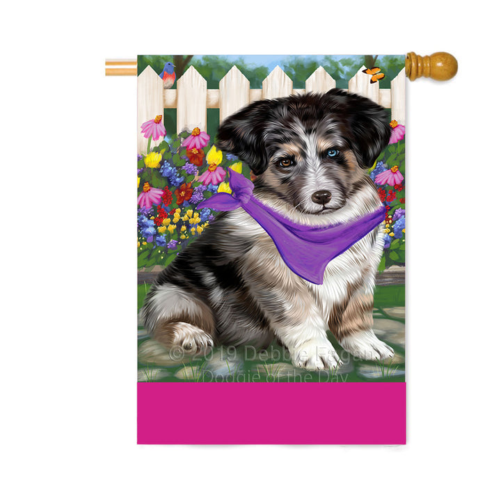 Personalized Spring Floral Australian Shepherd Dog Custom House Flag FLG-DOTD-A62783