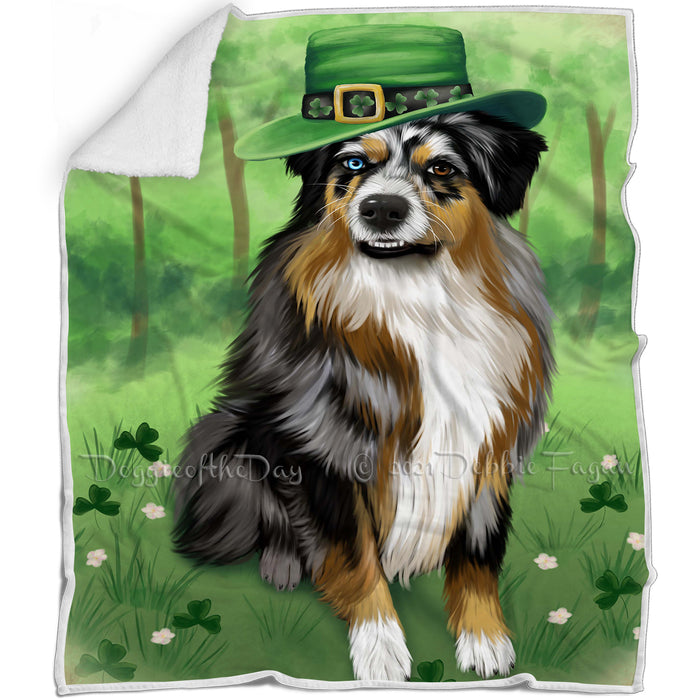 St. Patricks Day Irish Portrait Australian Shepherd Dog Blanket BLNKT142332