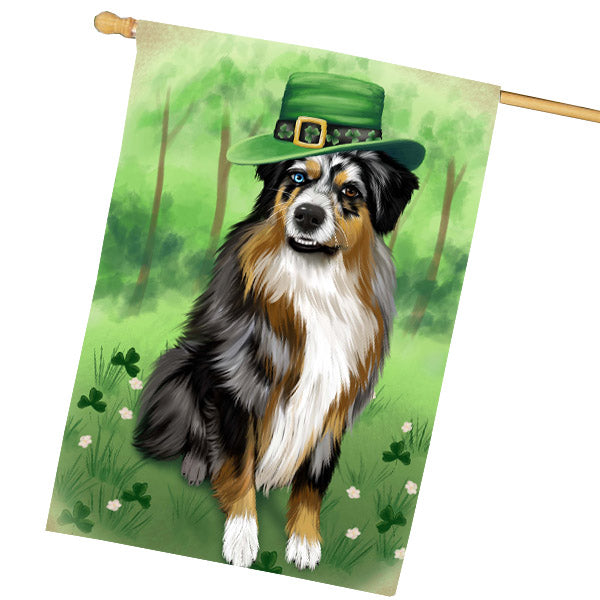 St. Patrick's Day Australian Shepherd Dog House Flag Outdoor Decorative Double Sided Pet Portrait Weather Resistant Premium Quality Animal Printed Home Decorative Flags 100% Polyester FLG69702