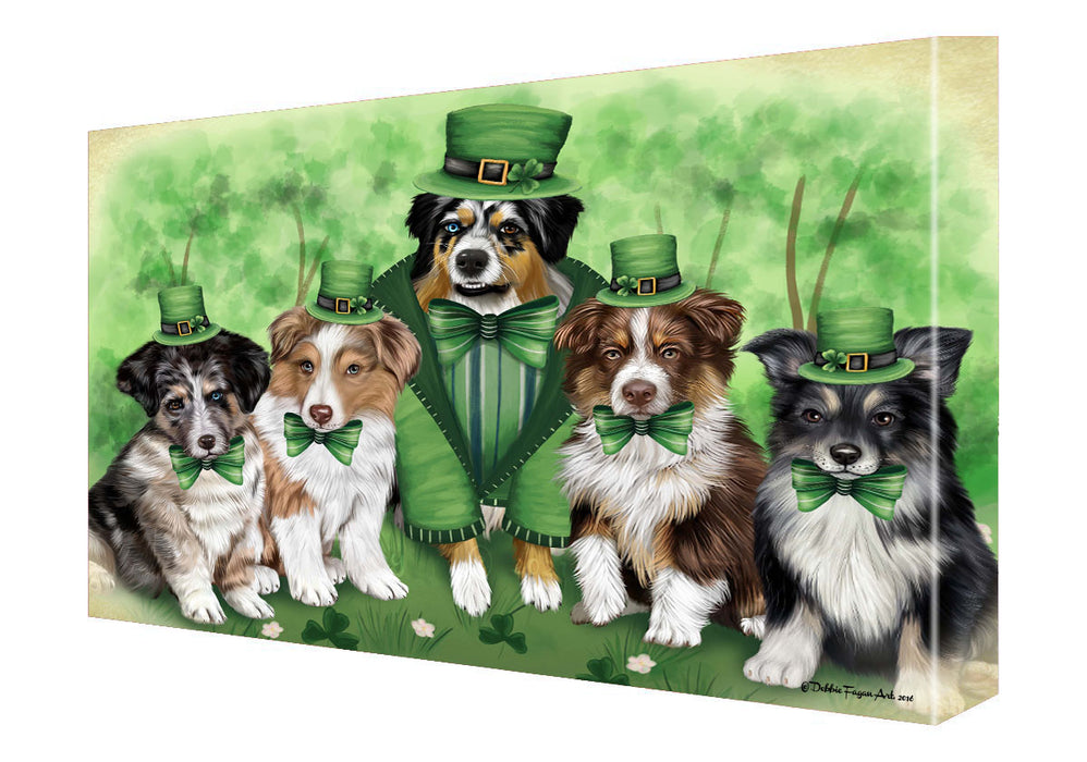 St. Patricks Day Irish Family Australian Shepherd Dogs Canvas Wall Art - Premium Quality Ready to Hang Room Decor Wall Art Canvas - Unique Animal Printed Digital Painting for Decoration