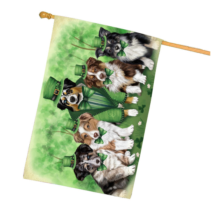St. Patricks Day Irish Family Australian Shepherd Dogs House Flag Outdoor Decorative Double Sided Pet Portrait Weather Resistant Premium Quality Animal Printed Home Decorative Flags 100% Polyester