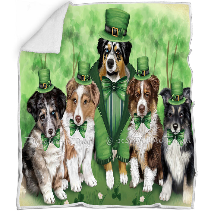 St. Patricks Day Irish Portrait Australian Shepherd Dogs Blanket BLNKT142333