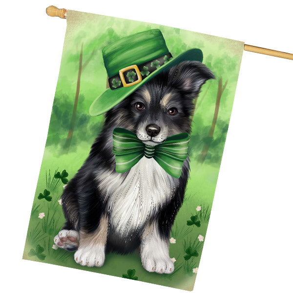 St. Patrick's Day Australian Shepherd Dog House Flag Outdoor Decorative Double Sided Pet Portrait Weather Resistant Premium Quality Animal Printed Home Decorative Flags 100% Polyester FLG69703