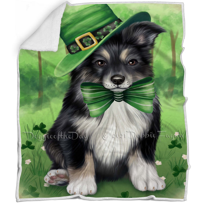 St. Patricks Day Irish Portrait Australian Shepherd Dog Blanket BLNKT142334