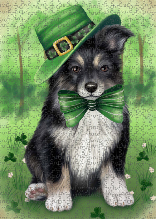 St. Patrick's Day Australian Shepherd Dog Portrait Jigsaw Puzzle for Adults Animal Interlocking Puzzle Game Unique Gift for Dog Lover's with Metal Tin Box PZL1010