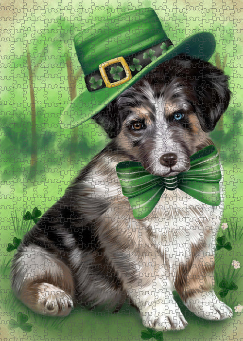 St. Patrick's Day Australian Shepherd Dog Portrait Jigsaw Puzzle for Adults Animal Interlocking Puzzle Game Unique Gift for Dog Lover's with Metal Tin Box PZL1011