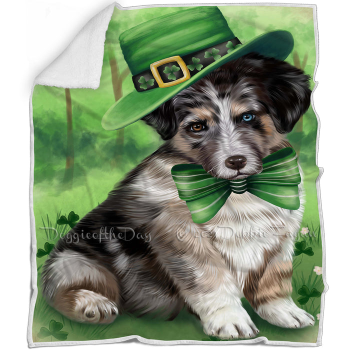 St. Patricks Day Irish Portrait Australian Shepherd Dog Blanket BLNKT142335