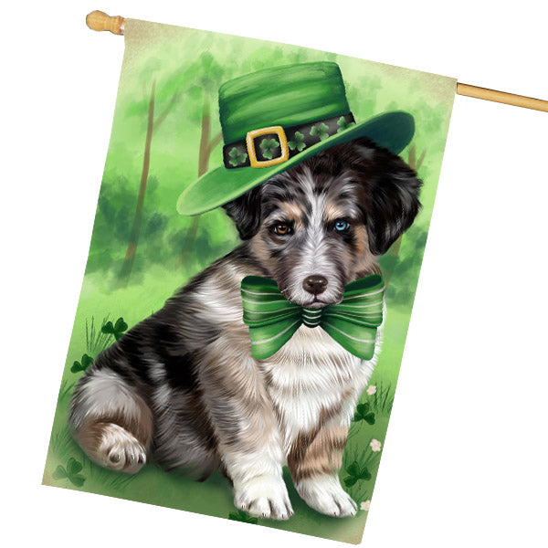 St. Patrick's Day Australian Shepherd Dog House Flag Outdoor Decorative Double Sided Pet Portrait Weather Resistant Premium Quality Animal Printed Home Decorative Flags 100% Polyester FLG69704
