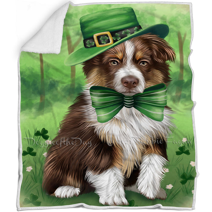 St. Patricks Day Irish Portrait Australian Shepherd Dog Blanket BLNKT142336